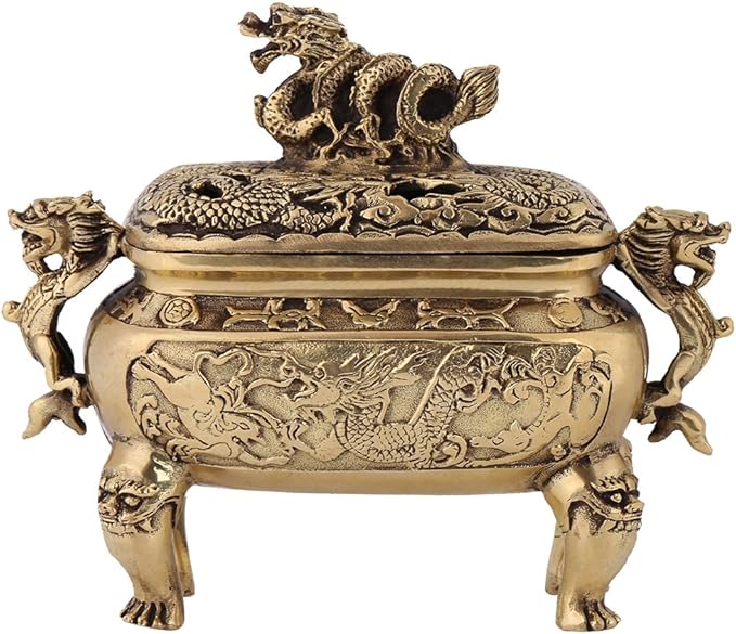 Antique Bronze Brass Chinese Dragon Incense Burner Holder Home Decoration Vintage Incense Burner Incense Holder for Stick and Cone Incense Incense Holder Burner