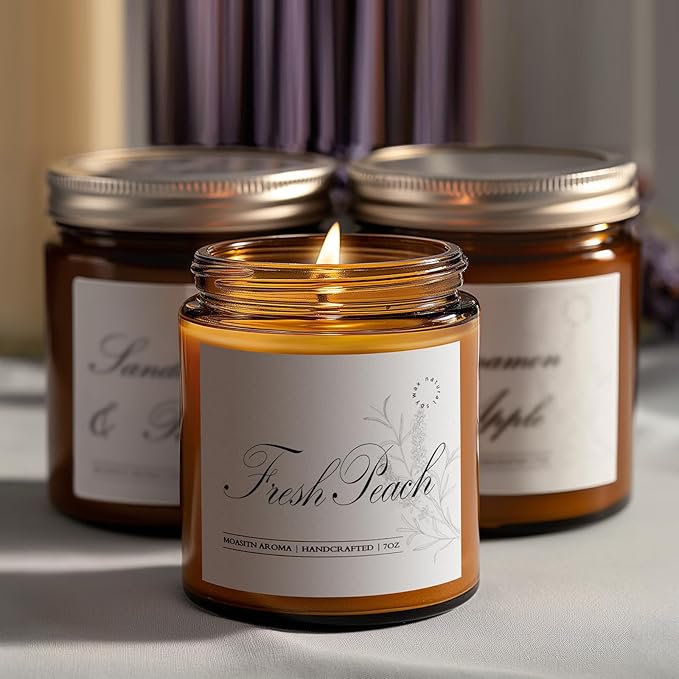 MOASITN Fresh Peach Scented Candles for Home|Sweet Orange,Peach,Floral Scented Soy Candle| Longlasting Aromatherapy Candle Gift for Women,Men for Birthday,Summer,Holiday|7oz
