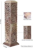 Handmade Carving Soapstone Incense Stick Tower Holder | Incense Stick Tower Burner Holder Spa Aromatherapy Home Office Fragrance Accessories Home Office Decor - (10 X 3 Inches)