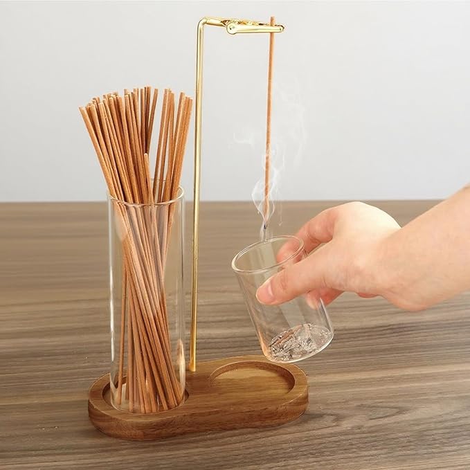 Incense Holder for Sticks with Ash Catcher-2 in 1 Glass Incense Stick & Candle Holder with Storage, Anti-Ash Flying insence-Sticks Burner for Meditation Yoga Spa Home Decor sage (Dark Base)