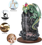 Dragon Backflow Incense Holder Waterfall Incense Burner, with 100 Backflow Incense Cones,1 Mat,1 Tweezers，Aromatherapy Ornamental for Home Office Yoga （Green Dragon）