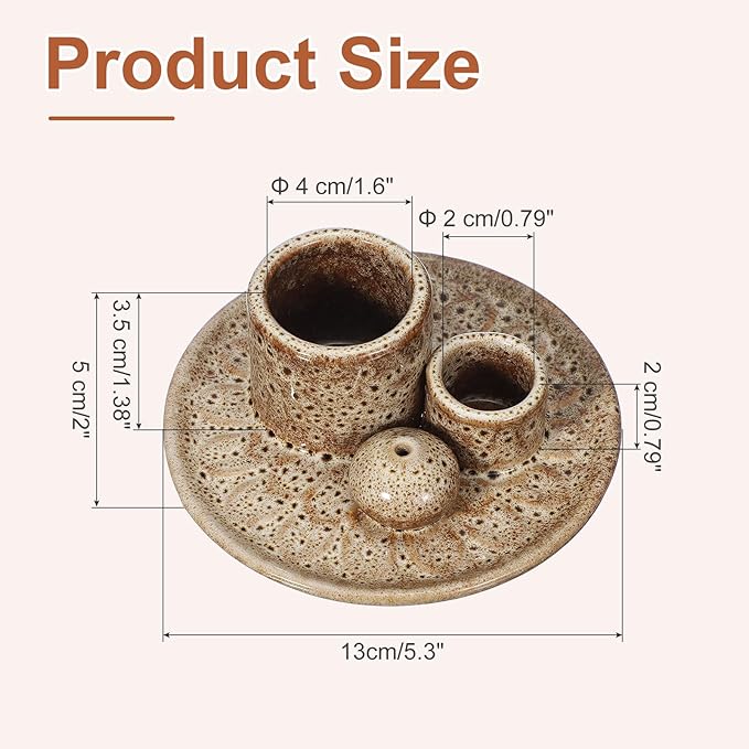 uxcell Incense Burner, 4 in 1 Ceramic Incense Holder Santo Holder Ash Catcher & Candle Holder Decorative Bowl for Meditation Stick Aromatherapy Yoga, Brown