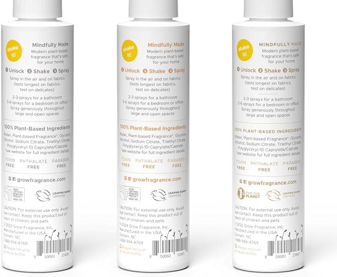 Grow Fragrance 100% Plant-Based Air Freshener Spray | Freshen Fabric & Rooms | Golden Grove, Woodland Sage, Blondewood Scents | Made with Natural Essential Oils - Variety 3 Pack, 5 oz each