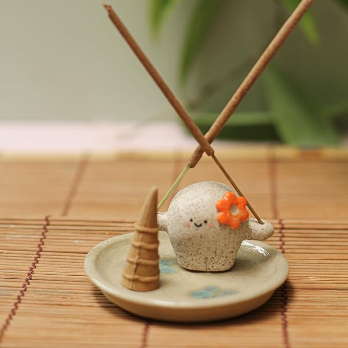 Handmade Ceramic Incense Holder for Sticks, Incense Plate for Stick with Ash Catcher Anti-ash, Incense Burner for Meditation Yoga Spa Aromatherapy Home Room Decor Easily Grab Ash