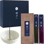 Asayu Japan Low Smoke Incense Gift Set with Incense Holder and Brass Stand, Premium Japan Set (Sakura & Green Tea) Incense Sticks with White Lotus Incense Holder