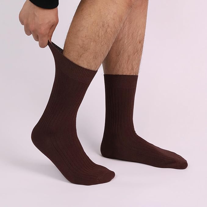 SERISIMPLE Men's Dress Socks - Bamboo Viscose Thin Ribbed Knit, Silky & Soft, Lightweight Business Crew Socks 5 Pairs