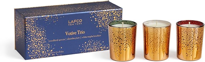 LAFCO New York Votive Trio Set - Absinthe Plum, Woodland Spruce, White Maple Bourbon - 1.9 oz Each - 60-Hour Burn Time - Reusable, Decorative Glass Vessel - Made in The USA