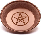 Copper Offering Prayer Ritual Bowl - Carving Pentagram Brass Decorative Plate Great for use Witches,Smudging, Incense Burner Holder,Candle Dish, Ash Catcher,Jewelry Dish,Keys Basket