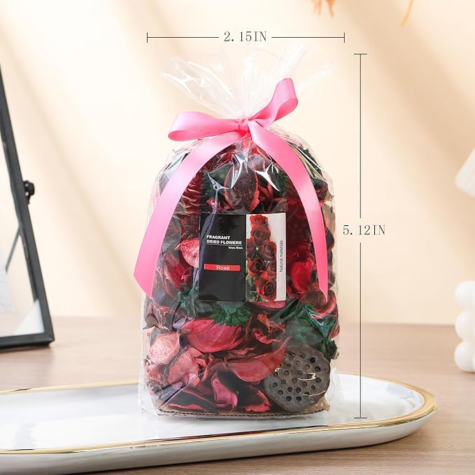 Spring Potpourri Bags, Potpourri Bowl Vase Filler, Rose Scented Dried Flowers, Home Decor Fragrance Sachet Petal, Fragrance for Bathroom Living Room Office Decorative (Rose Red)