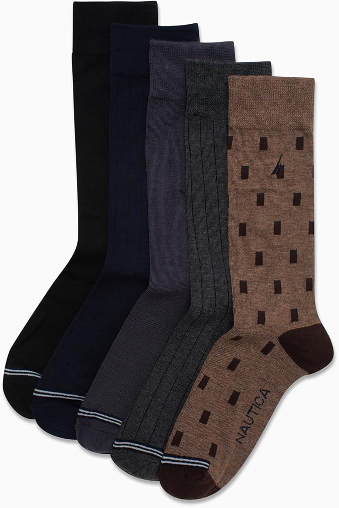 Nautica Mens Dress Socks - 5 Pack Breathable Comfort Stretch Crew-Length Work Socks for Men for Business Formal Wear (6-12.5)