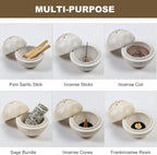 Natural Travertine Incense Cone Holder, Handmade Stone Sphere Incense Burner for Medication Yoga Home Décor 4.1 inches