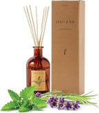 Craft & Kin Sage, Mint & Lavender Reed Diffuser | All Natural Essential Oil & 8 Rattan Scent Sticks | Reed Diffusers for Home, Bathroom | Long Lasting Home Fragrance in Amber Glass, 5.75oz