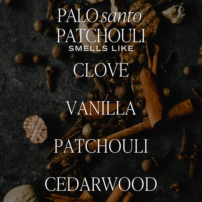 Sweet Water Decor Palo Santo Patchouli Candle - Soy Clove, Vanilla, Patchouli, Cedarwood Scented Spa Candles for Home -9oz Clear Jar + Gold Lid, 40+ Hour Burn Time, Made in The USA