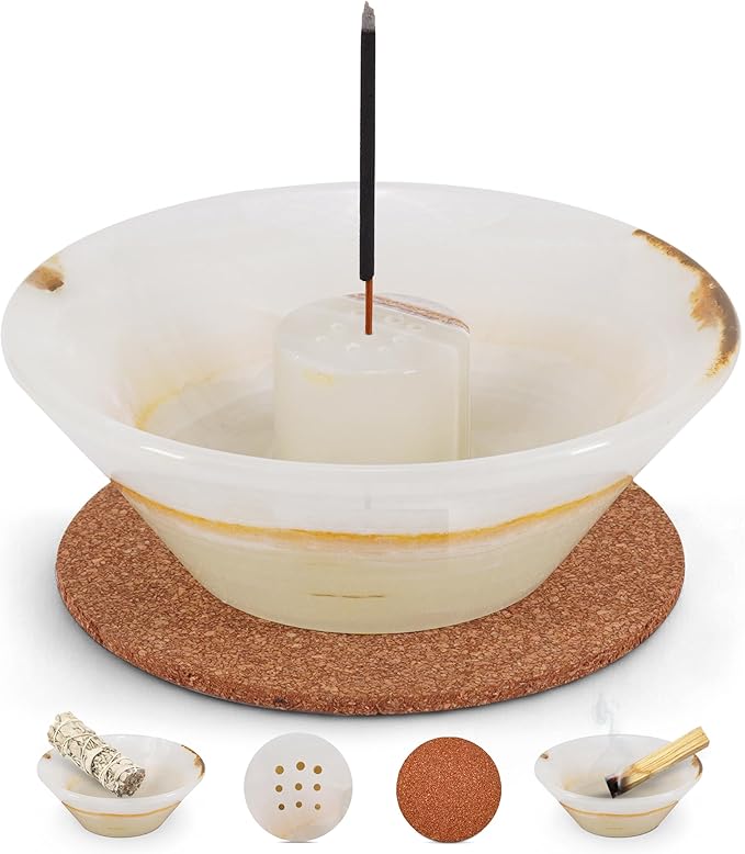 Radicaln Marble Incense Holder 5.5" Inches White Onyx Handmade Palo Santo Stick for Home Décor, Modern Incense Holder for Sticks, Citronella incenses Stick for Room & Office Aromatherapy