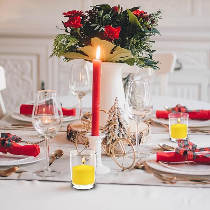 9 Packs Unscented Yellow Votive Candles, Small 1.5 Inch Diameter 1.25 Inch Colored Votives for Home Holiday Party Wedding Dinner Table - 8 Hour Burning Time