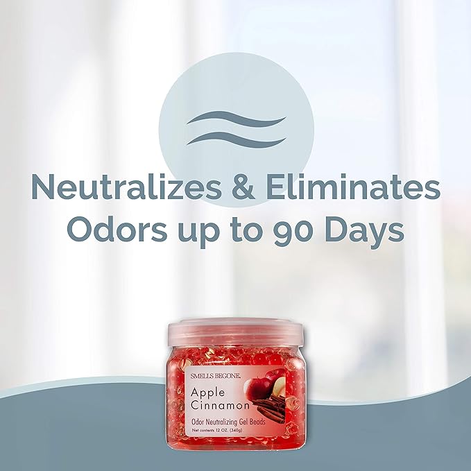 SMELLS BEGONE Odor Eliminator Gel Beads - 12 oz, Pack of 2 - Eliminates Odor in Bathrooms, Cars, Boats, RVs & Pet Areas - Air Freshener - Made with Essential Oils - Apple Cinnamon Scent