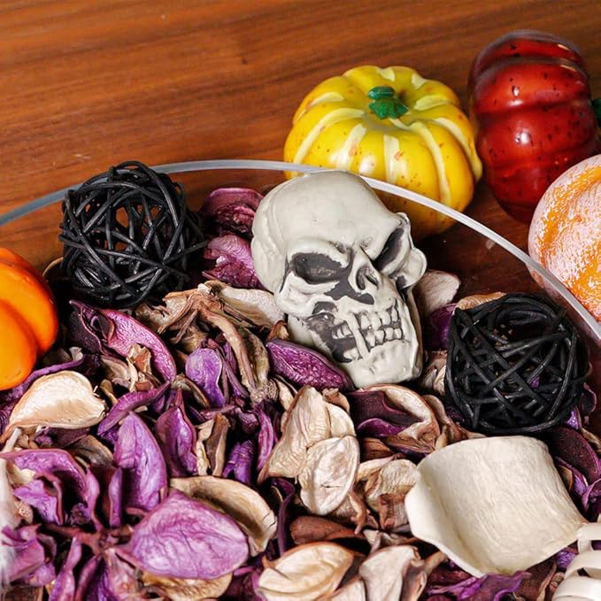 Qingbei Rina Halloween Potpourri Bags,Black Potpourri Bowl Filler,Decorative Vase Filler, Dried Flower, Home Fragrance Sachet of Petal with Human Skeleton and Pumpkin(Vampire Blood)