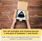 Handcrafted Natural Clay Smudge Pot-Mini Chimenea Incense Holder for Sage, Copal & Palo Santo-Aromatherapy Burner with Unique Design-Perfect Anxiety Relief Gift for Women, Zongzi Style, Black