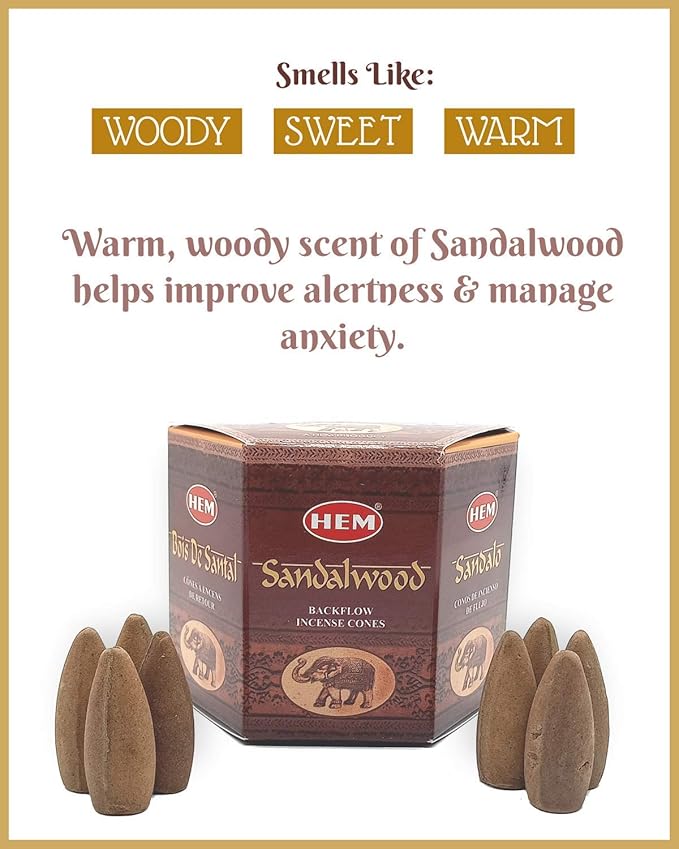 Hem Backflow Incense Cones for Waterfall (3 Types, 120 Cones) - Palo Santo, White Sage & Sandalwood | Strong Heavenly Scent With Thick White Fountain