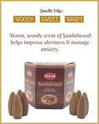 Hem Backflow Incense Cones for Waterfall (3 Types, 120 Cones) - Palo Santo, White Sage & Sandalwood | Strong Heavenly Scent With Thick White Fountain