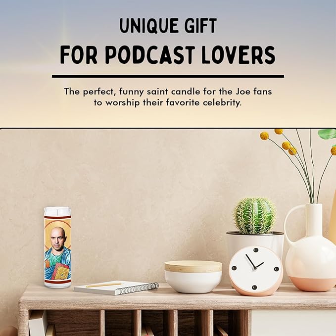 Joe Celebrity Glass Jar Candle – Unscented Handmade Soy Wax Votive Candle – Unique Gift for Podcast Lovers – Home Decor Collectible for Living Room & Office – 8 Inch