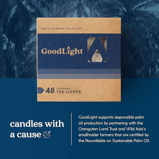 GoodLight Unscented Vegan and Paraffin-Free Tea Light Candles (48 Candles)
