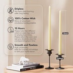 New Burning Formula Unscented Dripless 12-Inch Taper Candles Set of 12 - Ivory, for Wedding, Dinner - Smokeless, Long Burning - Hand Poured, Colored Tall Candlesticks - Marfil