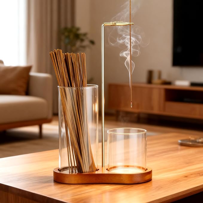 3 in 1 Incense Holder for Sticks & Cones, Mess-Free Incense Burner with Enlarged Ash Catcher and Cleaning Brush, Perfect for Meditation, Yoga, Spa, Gift & Home Decor