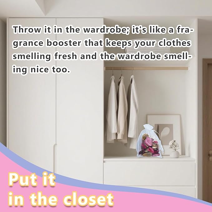 DIY Pink Rose Petal Fragrant Bag Set:1 Pack of Dried Flowers + 5 mesh Bags,Scented Potpourri Bags|Dried Petals for Bowls & Vases| Long-Lasting Aroma for Home Décor, Office, Bathroom, Gift Use.