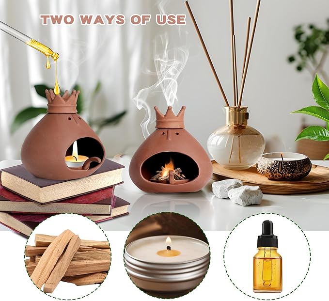Terracotta Palo Santo Holder Chiminea Incense Burner for Yoga, Cone Burner, Energy Cleansing, Sage Ash Catcher, Smudge Bowl, Unique Meditation Gift