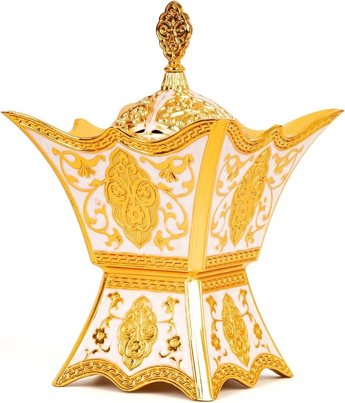 Bakhoor Incense Burner, Charcoal Incense Burner - for Yoga, Spa Aromatherapy, Office & Home Decor, Trophy Shape (Gold)