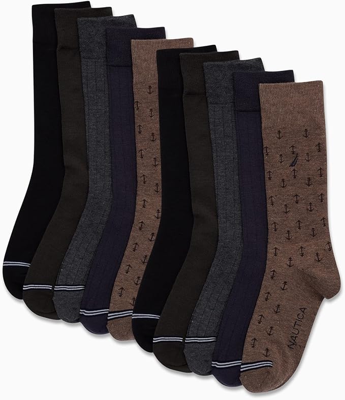 Nautica Mens Dress Socks - 10 Pack Breathable Stretch Crew-Length Work Socks for Men for Business Formal Wear (Sizes: 6-12.5)