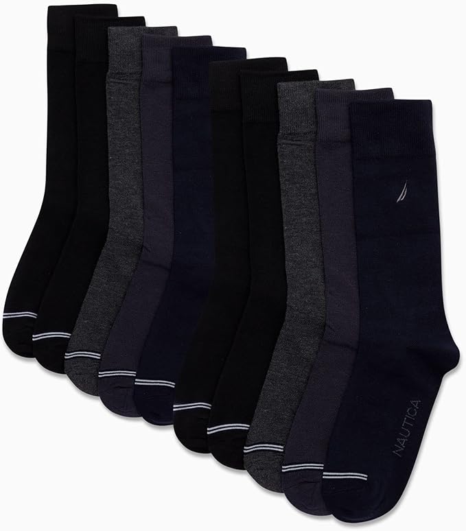 Nautica Mens Dress Socks - 10 Pack Breathable Stretch Crew-Length Work Socks for Men for Business Formal Wear (Sizes: 6-12.5)