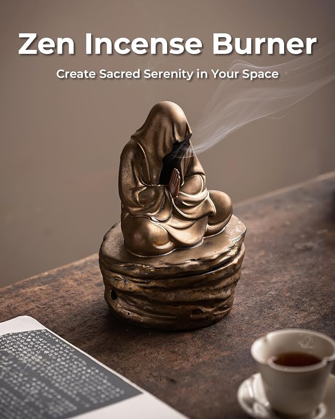 Ceramic Incense Burner for Cone & Coil – Faceless Buddha Statue for Protection & Zen Meditation, Home Decor to Ward Off Negativity