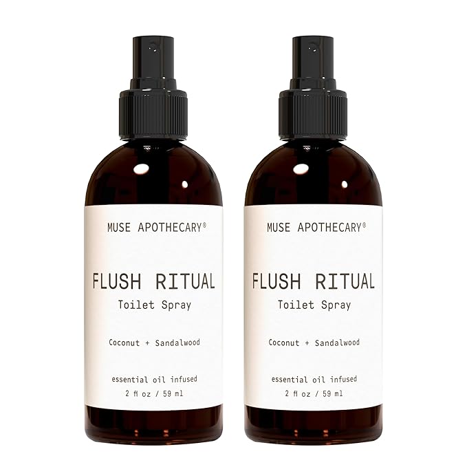 Muse Apothecary Flush Ritual - Aromatic & Refreshing Toilet Spray, Use Before You Go, 2 oz, Infused with Natural Essential Oils - Coconut + Sandalwood, 2 Pack