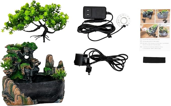 Rockery Stream Tabletop Fountain with Atomizer,Water Pump,LED Light Zen Meditation Indoor Waterfall Feature Indoor Relaxation Desktop Fountain for Home Office Bedroom Decoration (A)