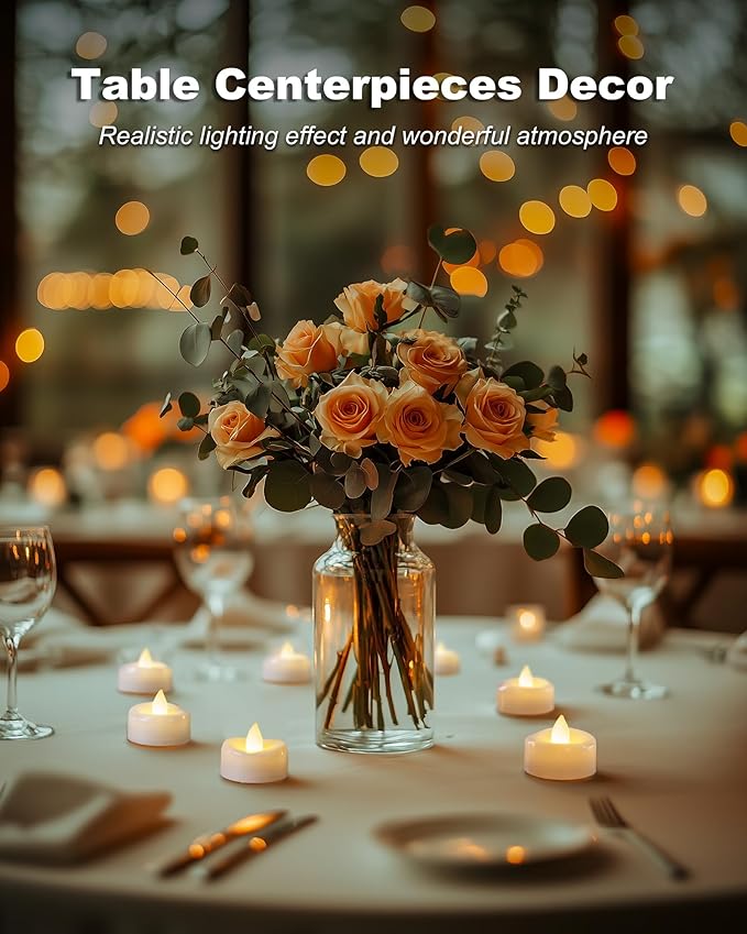 5plots Flameless Candles, 12Pcs Tea Lights Candles Battery Operated, Flameless Tealight Candles Flickering, Electric Tea Light Votive Candles - White - 1.5" x 1.25"