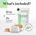 Azuna Air Freshener & Odor Eliminator for Strong Odor | 2 Room Kit Includes (2) 8 oz. Empty Luxe Glass Jars & 12 oz | Refill with Tea Tree Essential Oil Gel | Natural Scent | Last 60-90 Days