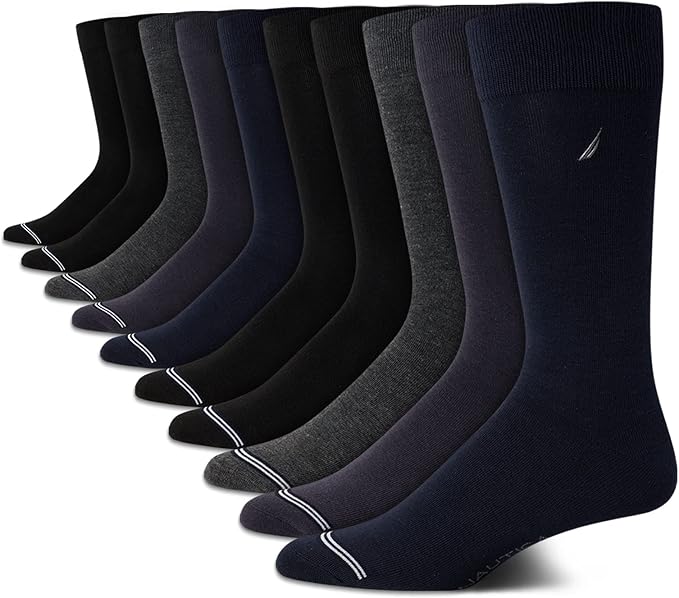 Nautica Mens Dress Socks - 10 Pack Breathable Stretch Crew-Length Work Socks for Men for Business Formal Wear (Sizes: 6-12.5)