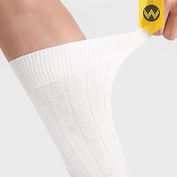 WANDER Mens Dress Socks Double Needle Rib Cotton Solid Premium Socks Lightweight Classic Business Socks 6/8 Pairs 7-12/13-15