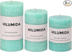 Turquoise Pillar Candles Set of 3 - Hand-Poured Unscented Candles,Smokeless Dripless Candles for Dinner Table and Home, Set of 3 in Different Sizes (3"x4", 3"x5", 3"x6")