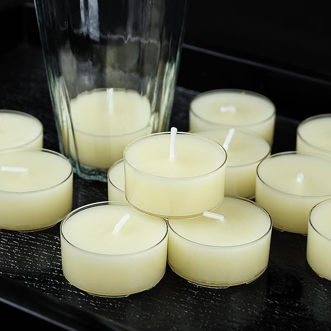Ivory Natural Beeswax Tealight Candles,4 Hour Extended Burn Time,Dripless & Smokeless Beeswax Candles (16 Packs)