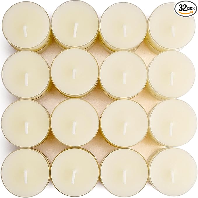32 Count Pure Beeswax Tealight Candles Bulk - 4 Hour Clean Burning, Smokeless Candles for Birthday Party,Wedding,Spa (Ivory)