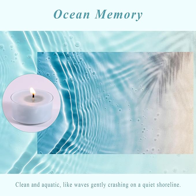 Ocean Memory Scented Tea Lights Candles – Soft Blue – 6 Hour Burn – 100% Palm Wax – Scented Tealight Candles for Holiday Relaxation, Winter Gatherings – 16 Pack Scent Votive Candle