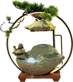 Backflow Incense Holder with Water Fountains and LED Light, Rockery, Maitreya and Plants Perfect for Relaxing or Home Decor (Maitreya witn Rockery)