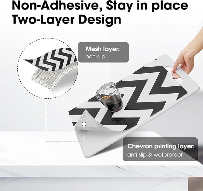Drawer and Shelf Liner, Non-Slip Kitchen Cabinet Liners Non-Adhesive Thick Strong Grip Waterproof Washable Mats Protect Dresser Shelves Cupboard Bathroom Cabinets, Chevron, 24 in X 20 FT