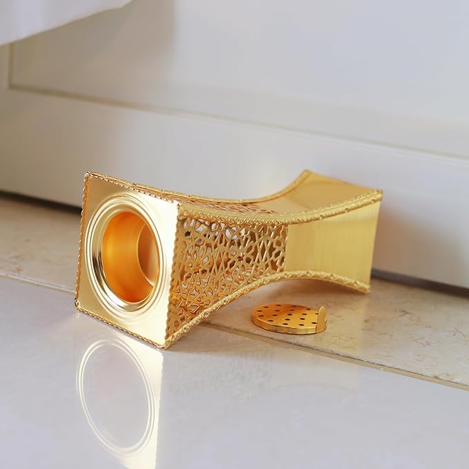 Hand-Carved Charcoal Incense Burner - Bakhoor Burner Magnificent Oud Frankincense Metal Burner for Office & Home Decor - Rust Proof Incense Holders for Yoga Spa Meditation(Gold)