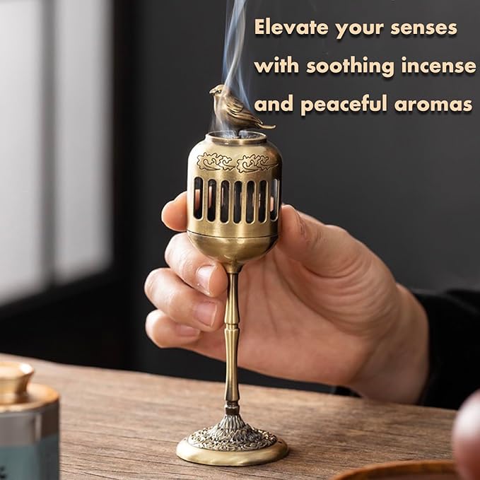 Antique Golden Magpie Lantern Incense Burner, Multi-Use Decorative Incense Holder, Elegant Zinc Alloy Craftwork, Ideal for Meditation, Relaxation, and Home Decor (Golden Magpie)