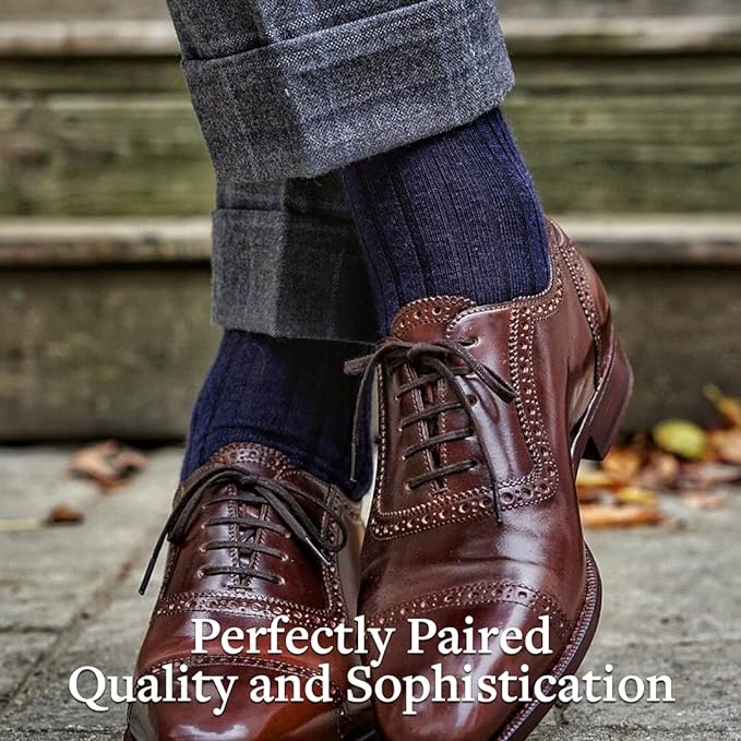 Merino Wool Dress Socks for Men – Over-the-Calf, Ribbed Wool Dress Socks for Size 8-12 – Breathable, Reinforced Heel and Toe