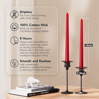 New Burning Formula Unscented Dripless 10-Inch Taper Candles Set of 12 - Red, for Wedding, Dinner - Smokeless, Long Burning - Hand Poured, Colored Tall Candlesticks - Rojo